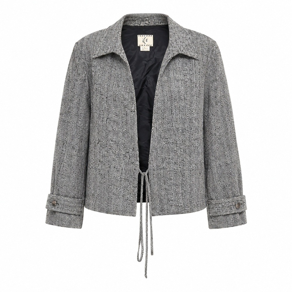 ICE Dark Academia Herringbone Silk Jacket Women Size L Quiet Luxury Officecore